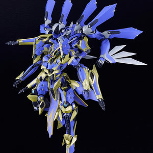 Angled shot of the fully combined Magatsu-Ikaruga Silhouette Knight suspended in a flying pose.