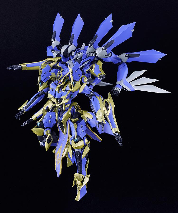 Angled shot of the fully combined Magatsu-Ikaruga Silhouette Knight suspended in a flying pose.