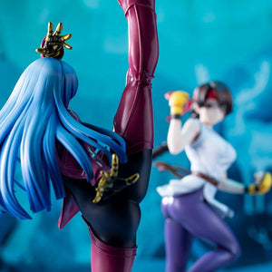 Rear close-up of Kula Diamond's high kick pose with a blurred background showing the Mai Shiranui figure ready for combat.