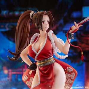 Full body cinematic view of Mai Shiranui from King of Fighters XV in her iconic red ninja outfit.