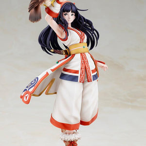 Full view of Nakoruru 1/8 scale figure standing in her traditional white and red outfit with hawk perched on raised arm