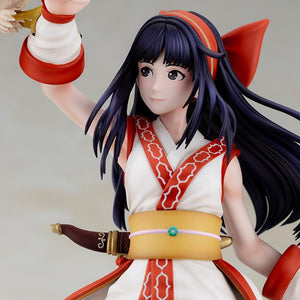 Mid-shot view of Nakoruru 1/8 figure highlighting her belt ornament, dagger sheath, and robe trim details