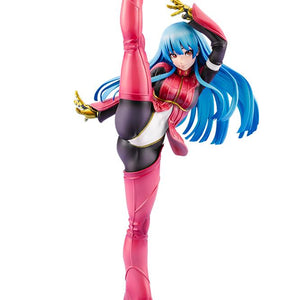 Front view of Kotobukiya Bishoujo Kula Diamond 1/7 scale statue from The King of Fighters XV striking a high kick pose on a white background.