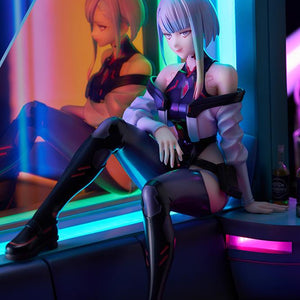 Medium shot of Lucy figure showcasing dual-tone warm orange and cool cyan LED glow effects.