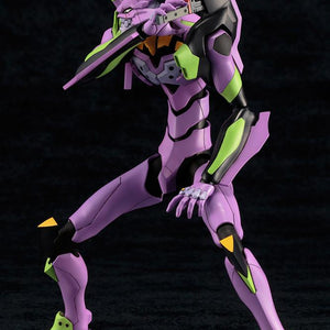 Action figure model kit of Kotobukiya EVA-01 Test Type showing the shoulder binder expanding to deploy the Progressive Knife.