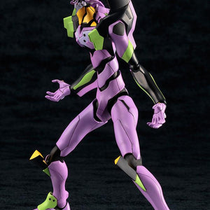Profile shot of Kotobukiya Neon Genesis Evangelion EVA-01 model kit looking upward with its jaw open in a berserk roar.