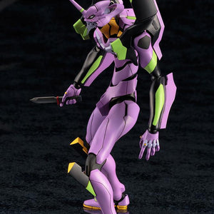 Kotobukiya Neon Genesis Evangelion EVA-01 TV Version model kit standing while holding the Progressive Knife weapon accessory.