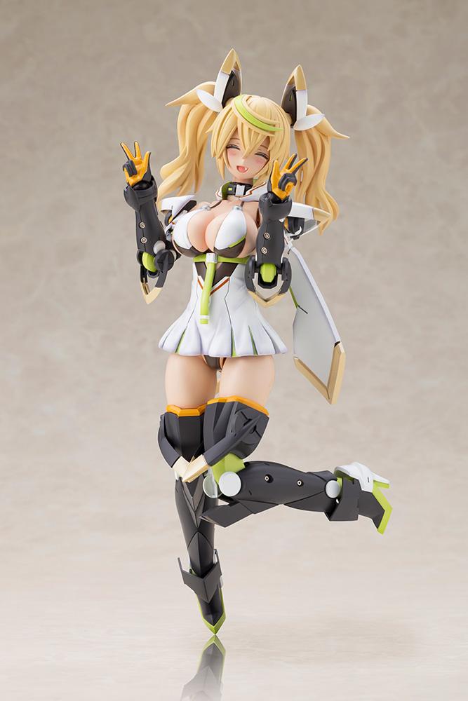Action pose of the Kotobukiya Gene Stellatears anime figure balancing on one leg while making a double peace sign, featuring a cheerful expression.
