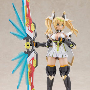Full body view of the Grande Gene Stellatears model kit holding the deployed Fossil Bauer weapon with translucent blue energy wings attached.