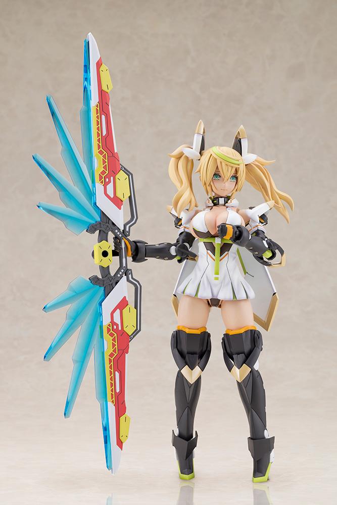 Full body view of the Grande Gene Stellatears model kit holding the deployed Fossil Bauer weapon with translucent blue energy wings attached.