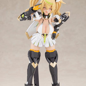 Close-up front view of the Kotobukiya Gene Stellatears model kit figure posing with a cheerful salute and closed-eye smile on a black base.