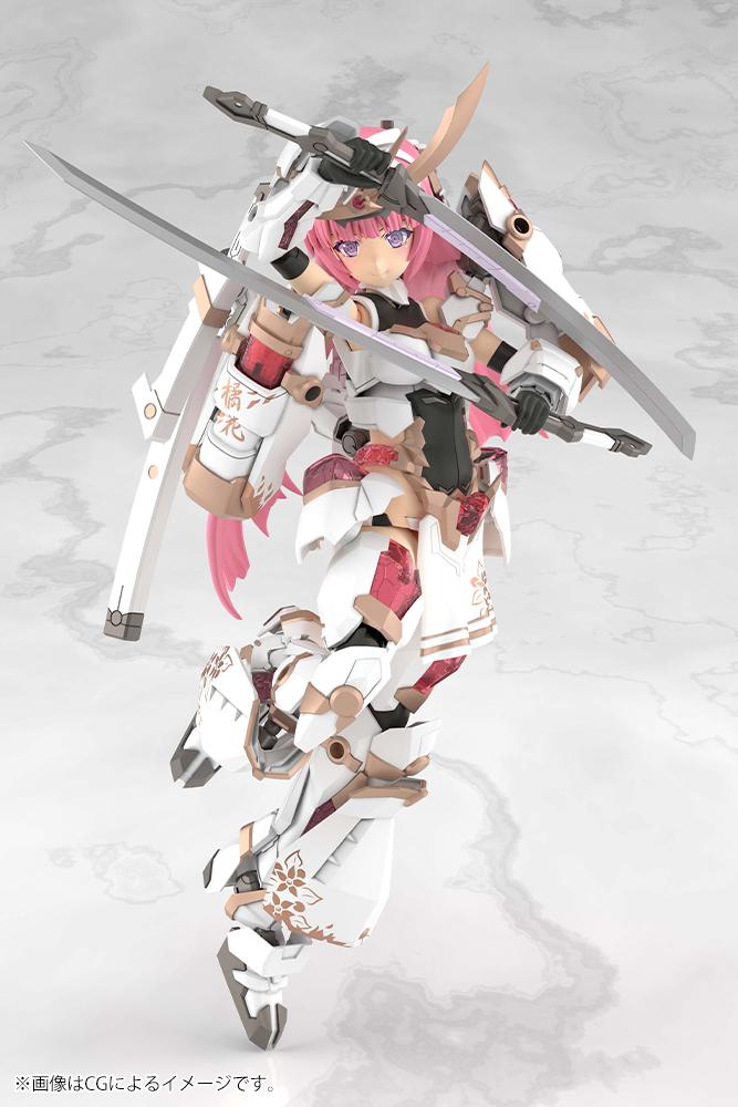 Mid-air jumping action pose of the Magatsuki Kikka 1/6 scale figure showing off the high articulation of her pop-out shoulder and hip joints.