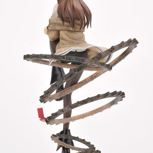 Rear view of Kotobukiya Steins;Gate Kurisu Makise figure displaying hair sculpt and flowing jacket back