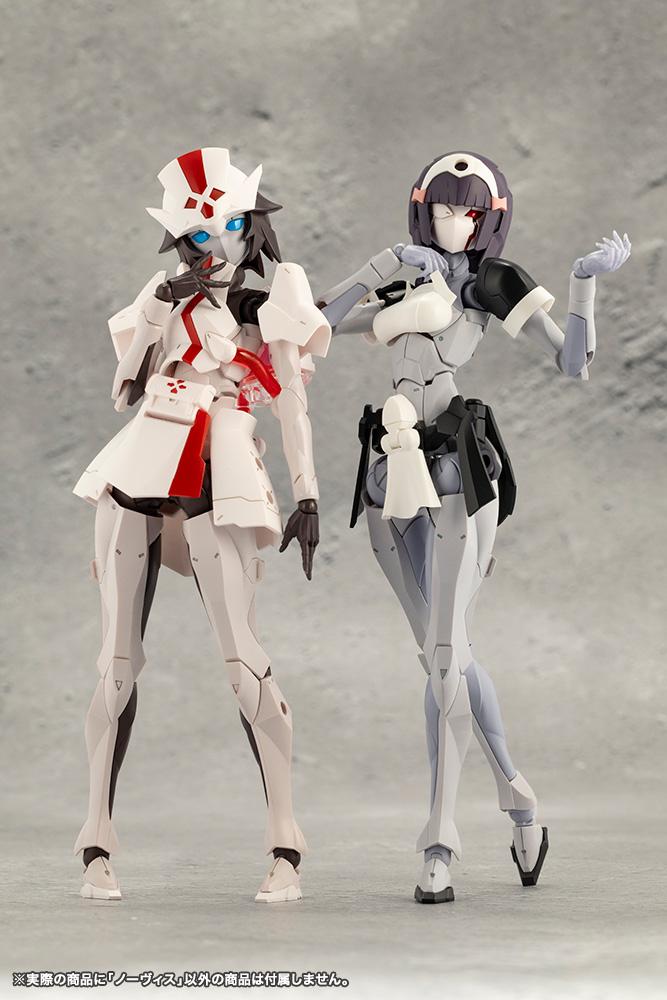Kotobukiya Megalomaria Novice standing side-by-side with compatible series character Ruby Eye.