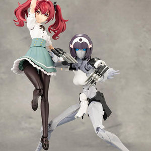 Dynamic action display pairing Kotobukiya Megalomaria Novice in combat stance alongside a jumping Sousai Shojo Teien character.