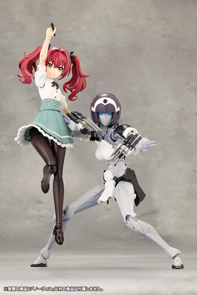 Dynamic action display pairing Kotobukiya Megalomaria Novice in combat stance alongside a jumping Sousai Shojo Teien character.