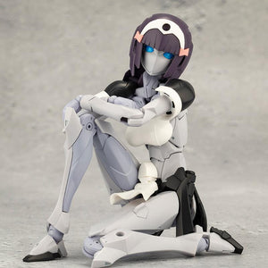 Front view of Kotobukiya Megalomaria Novice resting casually in a relaxed seated kneeling pose.