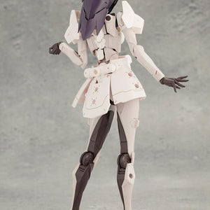 Back view of Kotobukiya Megalomaria Novice equipped with customized nurse skirt armor and shoulder pads.
