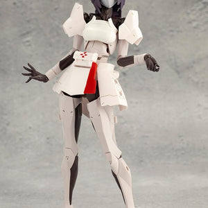 Front view of Kotobukiya Megalomaria Novice customized with interchangeable white and red medical nurse armor parts.