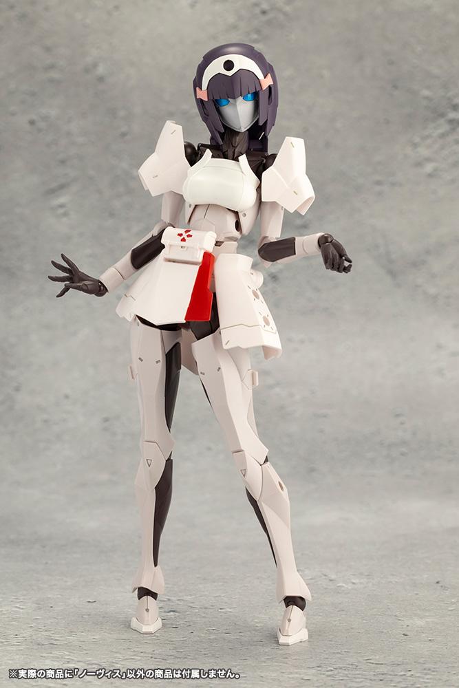 Front view of Kotobukiya Megalomaria Novice customized with interchangeable white and red medical nurse armor parts.