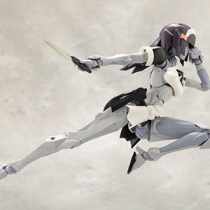 Kotobukiya Megalomaria Novice model kit in an airborne forward dashing action pose thrusting a combat knife.