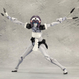 Wide dynamic battle stance of Kotobukiya Megalomaria Novice with outstretched arms ready to throw multiple knives.