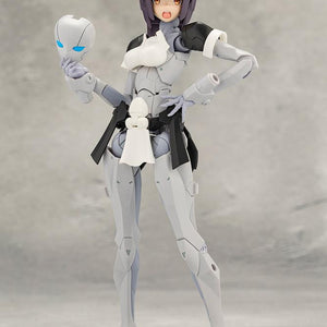 Kotobukiya Megalomaria Novice holding her robot mask, revealing compatibility with Sousai Shojo Teien anime girl face parts.