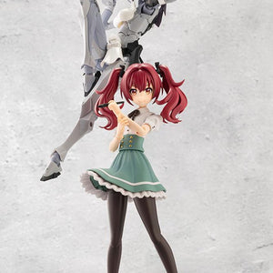 Kotobukiya Megalomaria Novice posed in high-kick stance behind a compatible Sousai Shojo Teien anime girl figure.