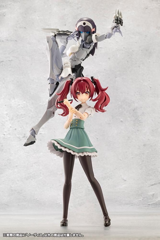 Kotobukiya Megalomaria Novice posed in high-kick stance behind a compatible Sousai Shojo Teien anime girl figure.