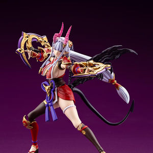 Low crouching attack stance of Ornela in Wilize Mode holding dual crescent blades ready for battle