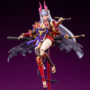 Graceful floating pose of Ornela in Wilize Mode holding a smoking pipe while resting on her display stand