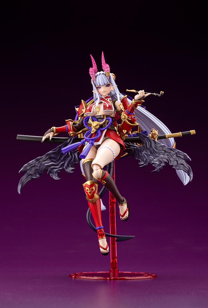 Graceful floating pose of Ornela in Wilize Mode holding a smoking pipe while resting on her display stand