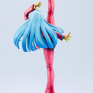 Full back view of the Kula Diamond statue focusing on her flowing blue hair and the detailed sculpting of her jumpsuit boots.