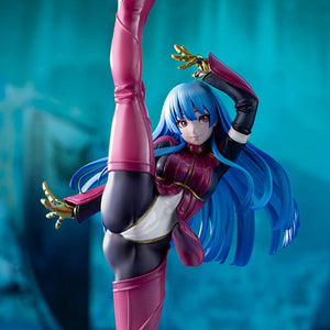 Dramatic studio shot of the Kula Diamond scale figure lit against a stylized teal, dark atmospheric Freezing Forest game stage background.