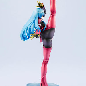 Left side perspective of the Kula Diamond King of Fighters XV collectible statue on its ice-themed base.