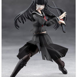 Dynamic low-angle defensive sword stance of the 1/10 scale tattered black uniform model kit.