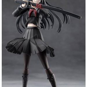 Mid-action pose of the battle-damaged schoolgirl figure variant preparing to unsheath her metallic red katana.