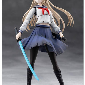Front view of the assembled Kuon Yakushiji figure displaying the pre-painted unbandaged serious expression with high-fidelity eyes.