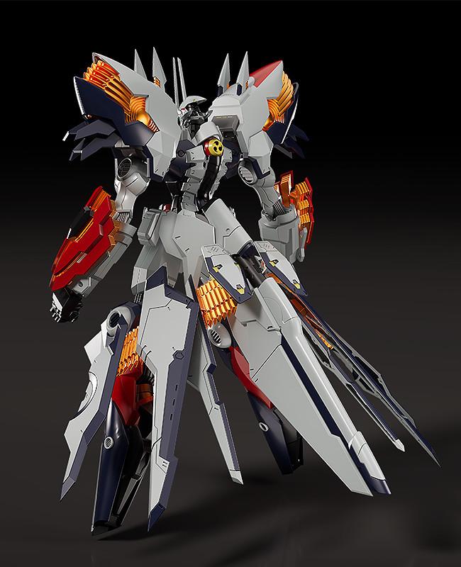 Rear angle of Moderoid Linebarrel Overdrive model kit displaying back thruster detail and tail stabilizer.
