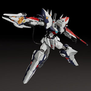 Moderoid Linebarrel Overdrive aiming Executor weapon connected via wire cable to back stabilizer.