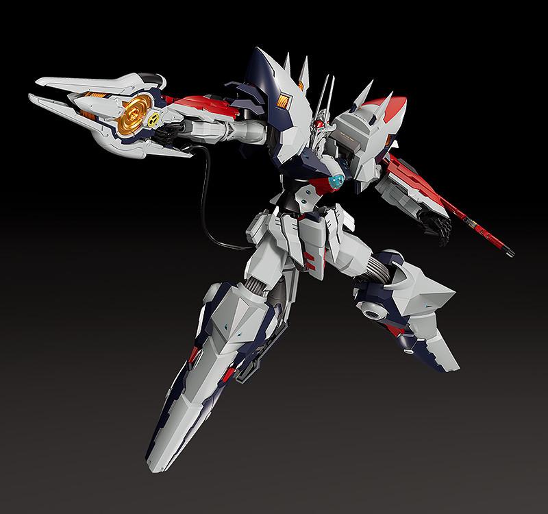 Moderoid Linebarrel Overdrive aiming Executor weapon connected via wire cable to back stabilizer.