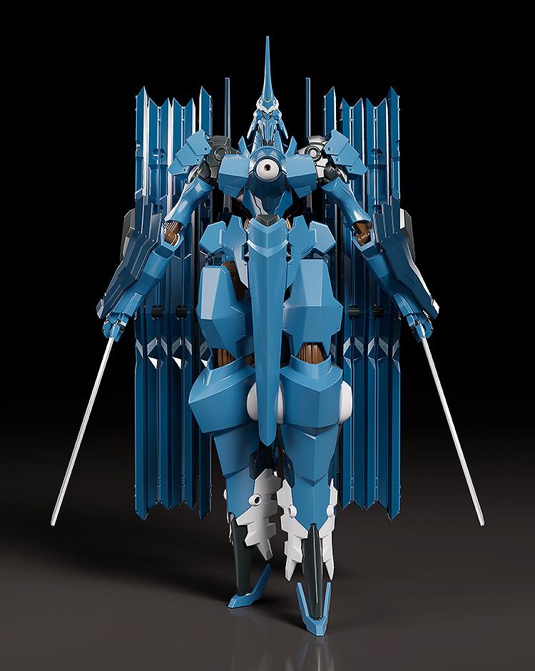 Symmetrical front view of Moderoid Vardant model kit holding twin blades with sheath binders behind.