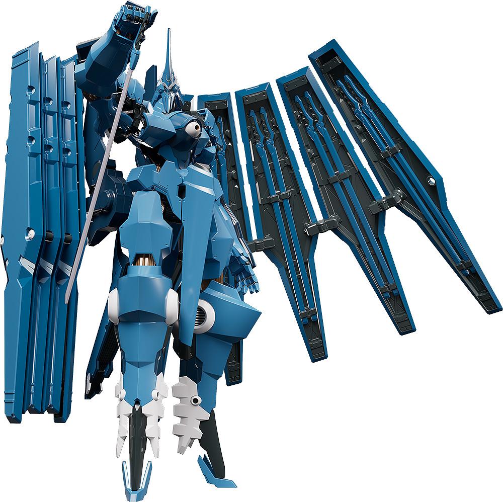 Linebarrels of Iron Moderoid Vardant plastic model kit in front view with wing-like variable binders deployed.
