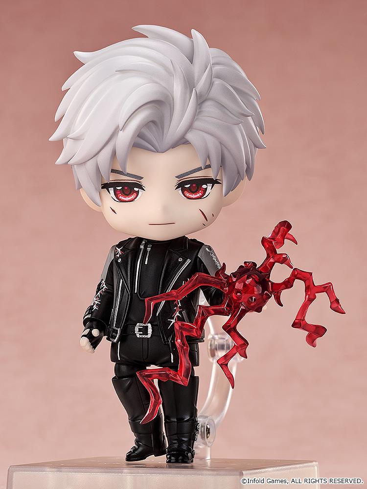 Sylus Nendoroid displaying red translucent battle effect parts attached around his hand in combat stance.