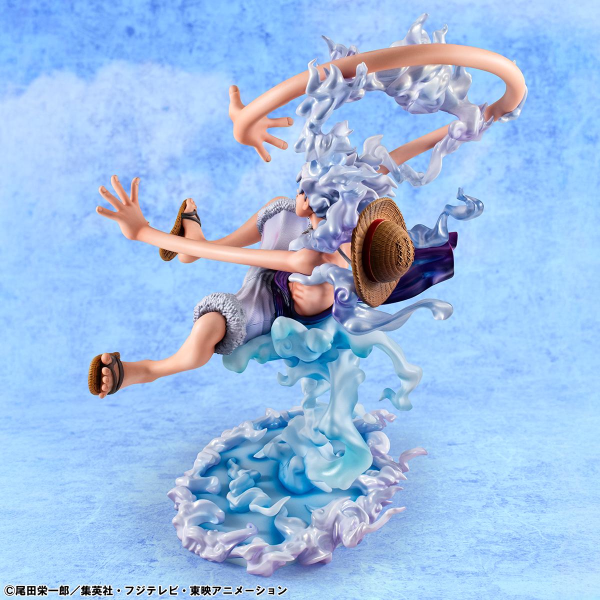 Detailed portrait view of Monkey D. Luffy's ultimate awakened Gear 5 face plate.