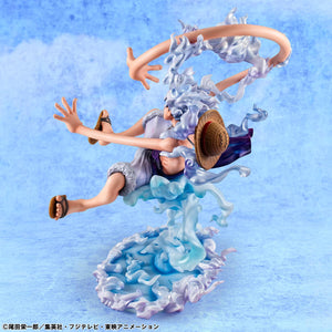 Detailed portrait view of Monkey D. Luffy's ultimate awakened Gear 5 face plate.