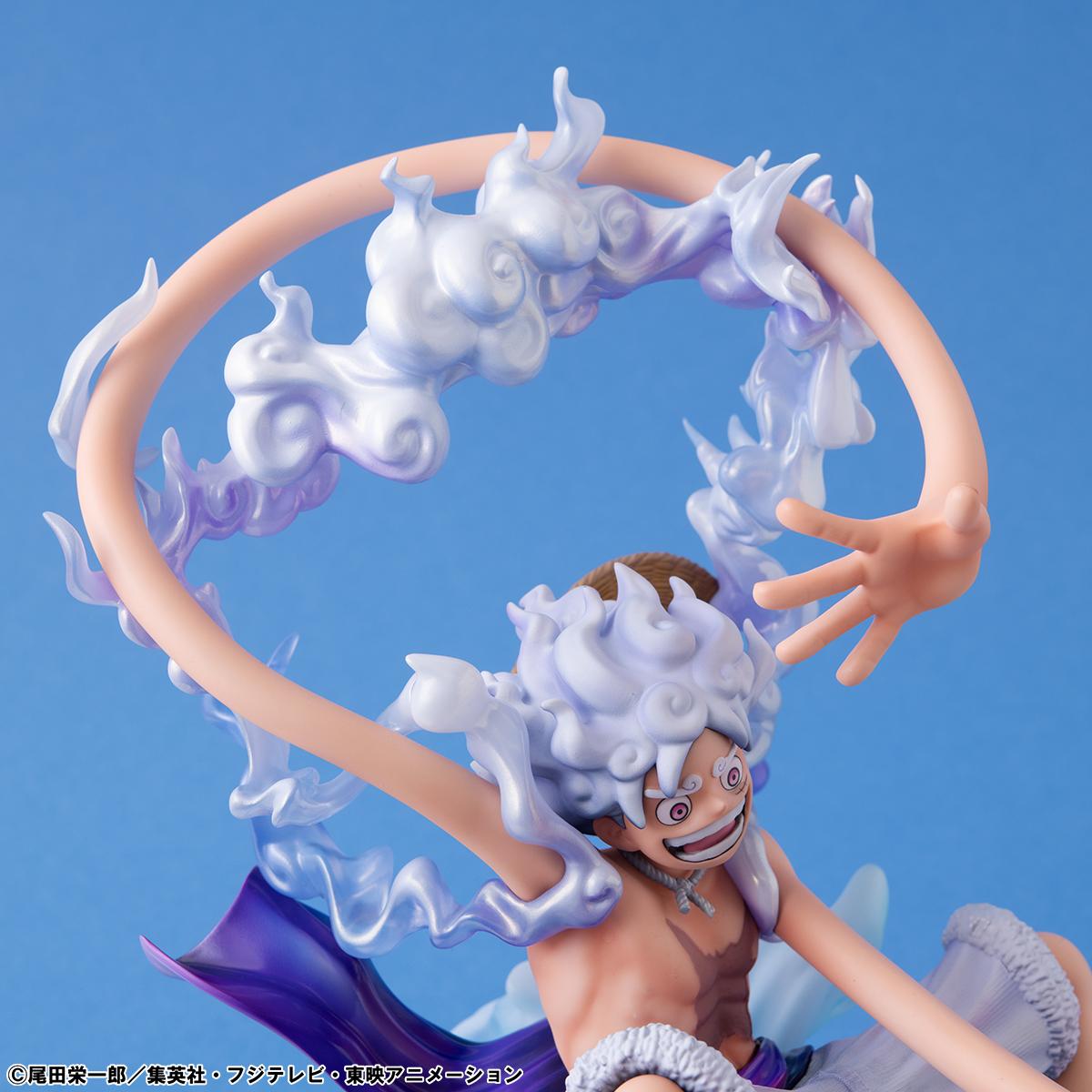 Close-up angled view of Luffy's face, showcasing the high-precision paintwork on his signature grin.
