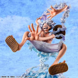 Detailed shot of the translucent purple and white smoke effect base supporting the Luffy figure.