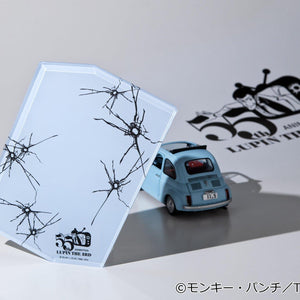 Bullet-hole shattered glass design acrylic display base included with Lupin The Gallery set.