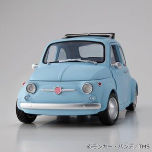 Front profile view of the 1/20 scale ice blue Fiat style car without figures.